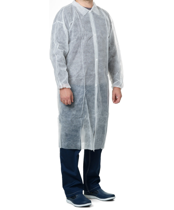 Халат одноразовый (10шт/уп) Ecolat на кнопках рукав на резинке (25г/м2 р-р 3XL 120см) белый в интернет-магазине ГК Эксперт