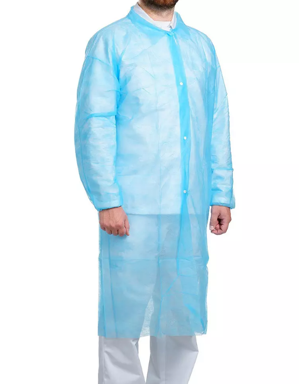 Халат одноразовый (10шт/уп) Ecolat на кнопках рукав на резинке (25г/м2 р-р 2XL 120см) голубой в интернет-магазине ГК Эксперт