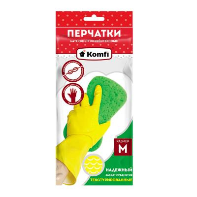 Перчатки хозяйственные латексные M (2шт/уп) Komfi без х/б напыления жёлтый в интернет-магазине ГК Эксперт