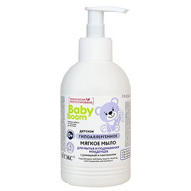 BABY BOOM детское гипоаллергенное МЯГКОЕ МЫЛО для мытья и подмывания младенцев с ромашкой и пантенол в интернет-магазине ГК Эксперт