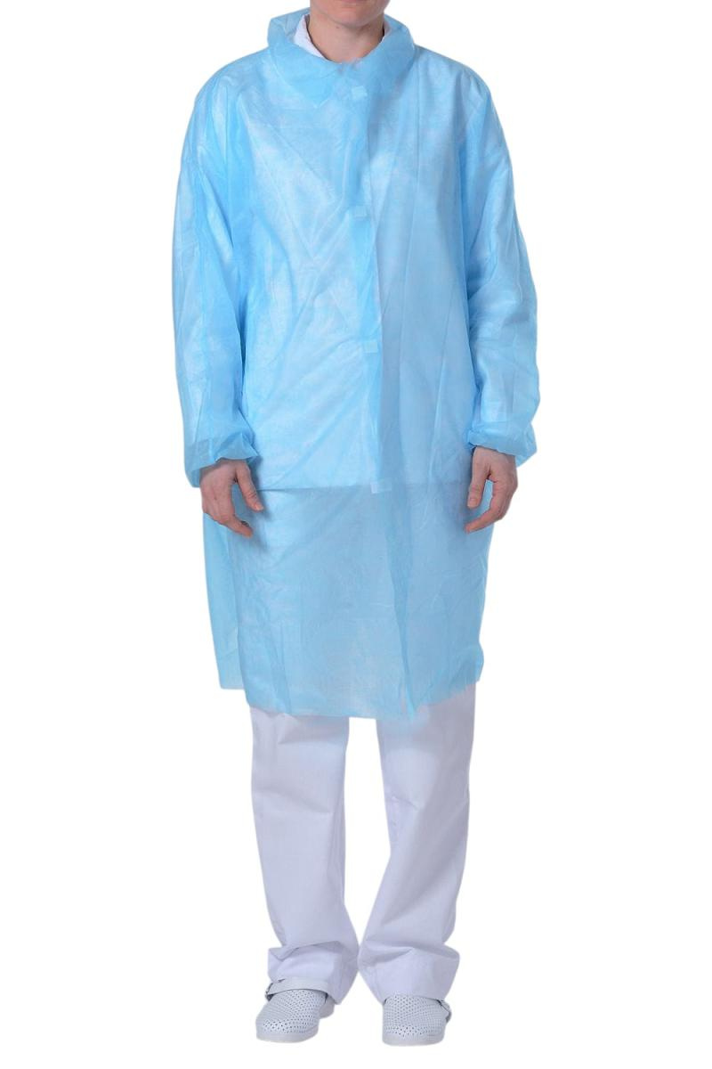 Халат одноразовый (10шт/уп) Ecolat на липучках рукав на резинке (25г/м2 р-р 2XL 120см) голубой в интернет-магазине ГК Эксперт
