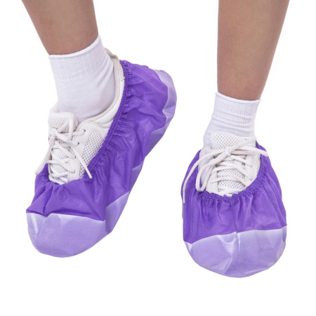 Бахилы нетканые ламинированные (500шт/уп) EleGreen ПВД/спанбонд (13,6г; 35г/м2) бело-фиолетовый в интернет-магазине ГК Эксперт