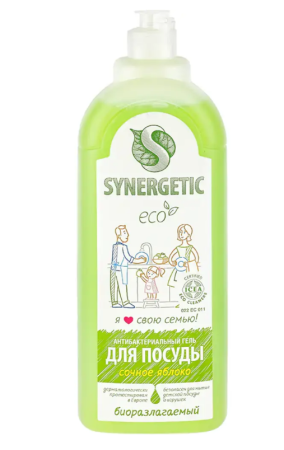 Средство для мытья посуды (1000мл) SYNERGETIC антибактериальное с ароматом яблока в интернет-магазине ГК Эксперт