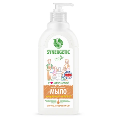 Мыло жидкое (500мл) SYNERGETIC Миндальное молочко увл. гипоаллергенное в интернет-магазине ГК Эксперт