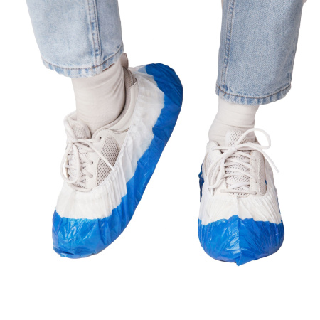 Бахилы полиэтиленовые (1000шт/уп) Elegreen Super65 двойные ПНД (5,4г; 8/19мкм) бело-синий в евробл. в интернет-магазине ГК Эксперт