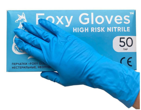 Перчатки нитриловые M Foxy Gloves (100шт/уп) High Risk (14г. пара) голубой в интернет-магазине ГК Эксперт