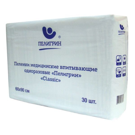 Пеленки одноразовые 60*90см (30шт/уп) Пелигрин Classic впитывающие белый в интернет-магазине ГК Эксперт