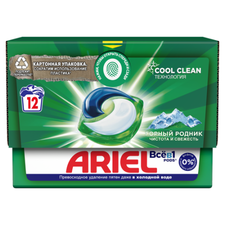 Капсулы для стирки белья (12шт) Ariel Горный родник автомат в интернет-магазине ГК Эксперт