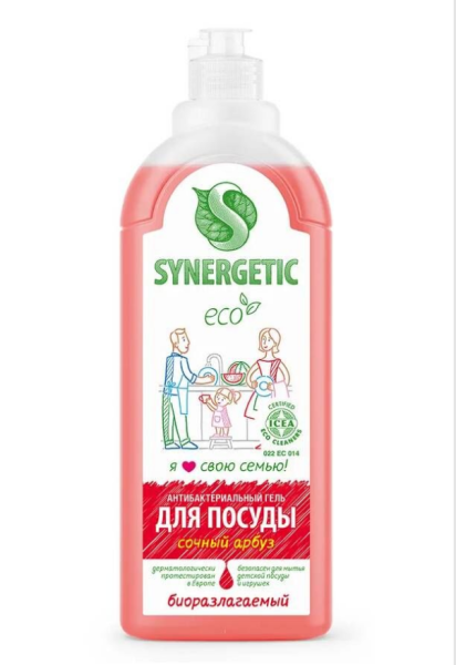Средство для мытья посуды (1000мл) SYNERGETIC антибактериальное с ароматом арбуза в интернет-магазине ГК Эксперт