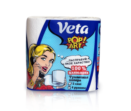 Бумага туалетная (4рул/упак) VETA Pop Art двухслойная со втулкой 100% целлюлоза в интернет-магазине ГК Эксперт