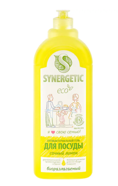 Средство для мытья посуды (1000мл) SYNERGETIC антибактериальное с ароматом лимона в интернет-магазине ГК Эксперт