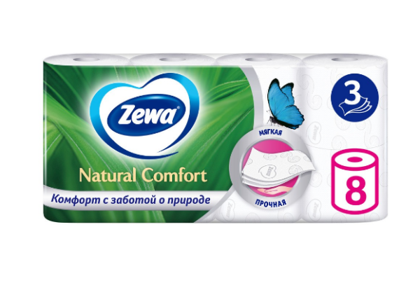 Бумага туалетная (8рул/упак) ZEWA  Natural Comfort трёхслойная  в интернет-магазине ГК Эксперт